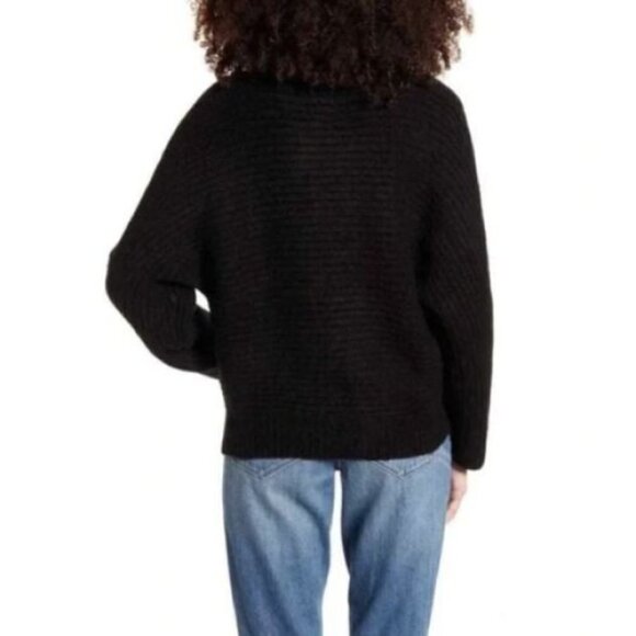 Leith Cozy Neck Dolman Sleeve Ribbed Pullover Sweater, Black - Picture 2 of 2